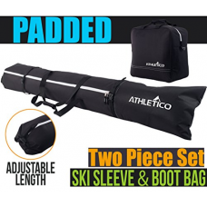 Athletico Padded Ski Bag Combo - Ski Bag & Separate Ski Boot Bag - Store & Transport Skis Up to 200 CM and Boots Up To Size 13 - Padded to Protect All Your Ski Gear and Equipment for Travel (Black)