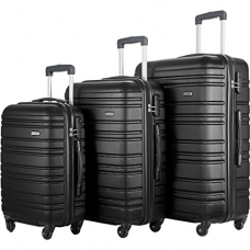 FLIEKS Luggages 3 Piece Luggage Set Spinner Suitcase (Black)