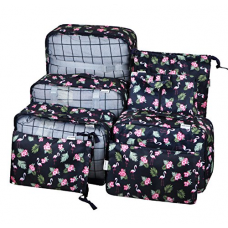 8 Set Packing Organizer,Waterproof Mesh Travel Luggage Packing Cubes with Shoes Bag (Cyan Hunting Bird)