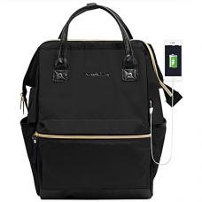 KROSER Laptop Backpack 15.6 Inch Daypack With USB Port/Water Repellent P.U. leather Nylon Briefcase Laptop Bag Business Bag Tablet for College/Travel/Business/Sports/Women/Men-Black