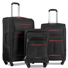 Luggage Set Suitcase Set 3 Piece Luggage Lightweight Soft Shell with 4 Rolling Spinner Wheels Super Durable (20 inch, 24 inch, 28 inch) (Black & red)