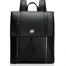 Estarer Women PU Leather Backpack 15.6inch Laptop Vintage College School Rucksack Bag (black)