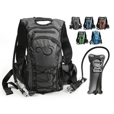 Hydration Backpack With 2.0L TPU Leak Proof Water Bladder- 600D Polyester -Adjustable Padded Shoulder, Chest & Waist Straps- Silicon Bite Tip & Shut Off Valve- Daypack For Cycling & Hiking (All Black)