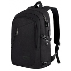 Anti Theft Business Laptop Backpack with USB Charging Port Fits 15.6 inch Laptop, Slim Travel College Bookbag for Macbook Computer, School Computer Bag for Women & Men by Mancro (Black)